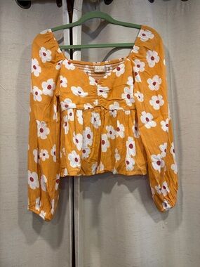 Altar'd State Mustard Floral Peasant Blouse